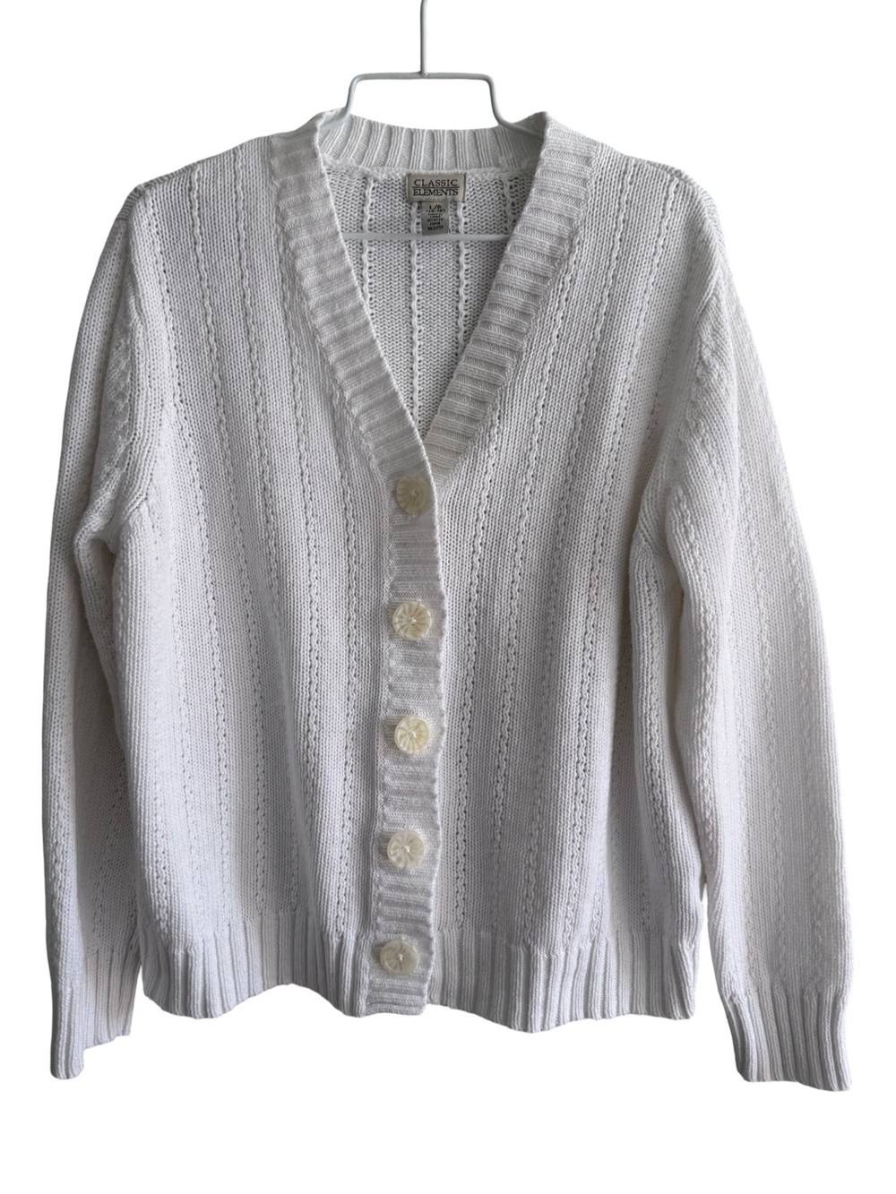 Vintage Classic Elements Chunky Knit White Cardigan Women’s Small or Girls Large